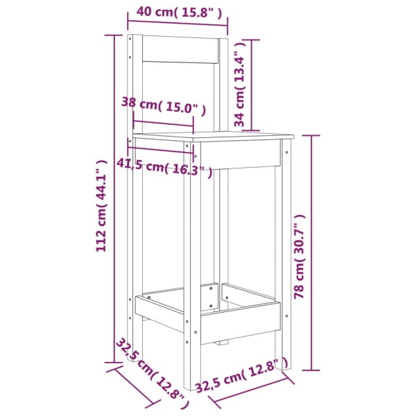 Taburetes 2 uds madera maciza de pino marrón miel 40x41,5x112cm