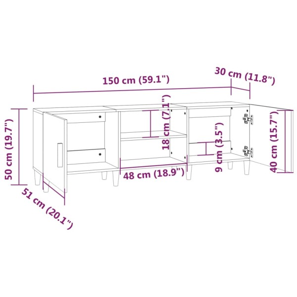 Mueble de TV madera contrachapada gris hormigón 150x30x50 cm