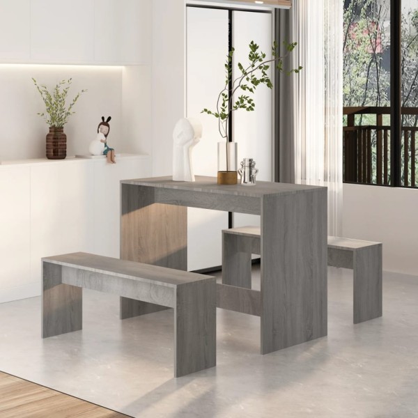 Set de comedor 3 pzas madera de ingeniería gris Sonoma