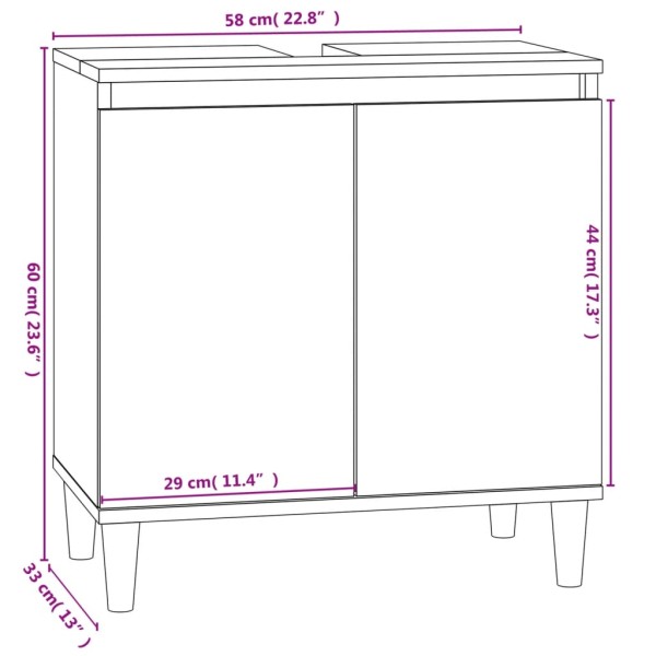 Armario de lavabo madera contrachapada gris hormigón 58x33x60cm