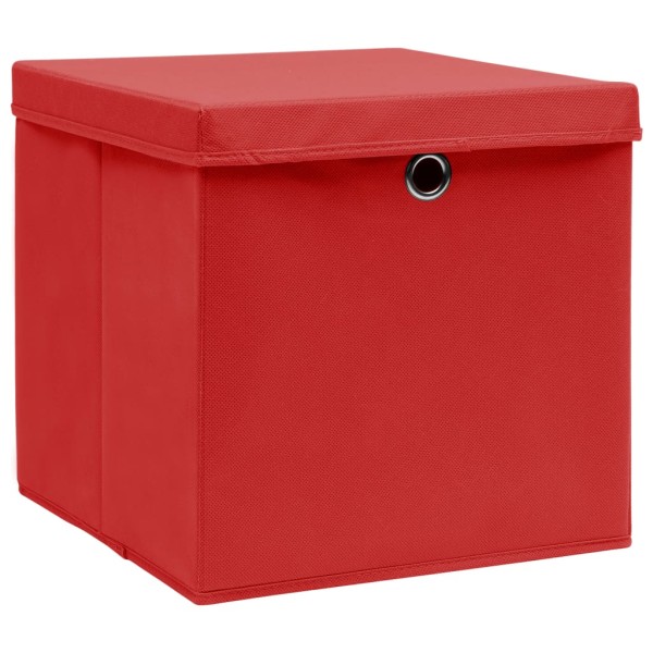 Cajas de almacenaje con tapas 4 uds tela rojo 32x32x32 cm