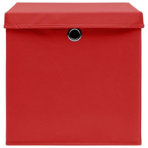 Cajas de almacenaje con tapas 4 uds tela rojo 32x32x32 cm