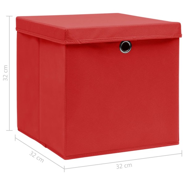 Cajas de almacenaje con tapas 4 uds tela rojo 32x32x32 cm