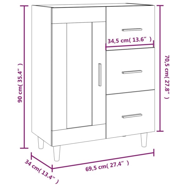 Aparador de madera de ingeniería gris Sonoma 69,5x34x90 cm