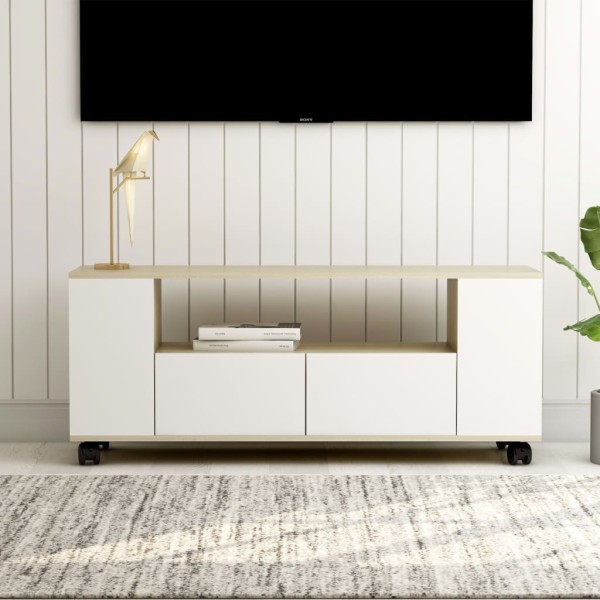 Mueble de TV madera contrachapada blanco y roble 120x35x48 cm