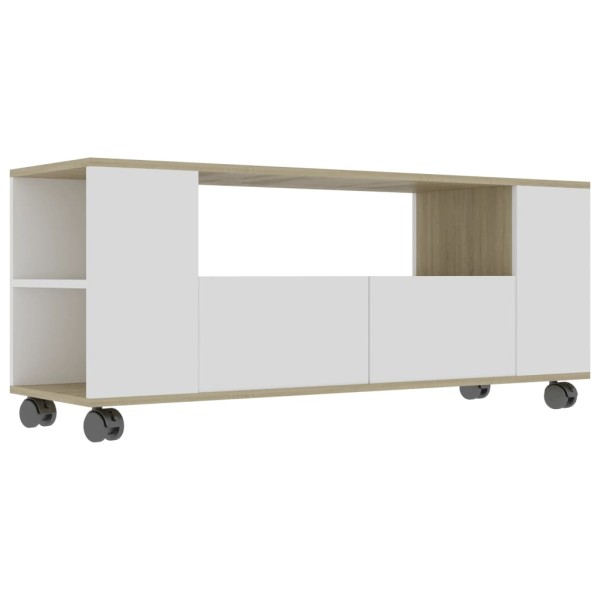 Mueble de TV madera contrachapada blanco y roble 120x35x48 cm