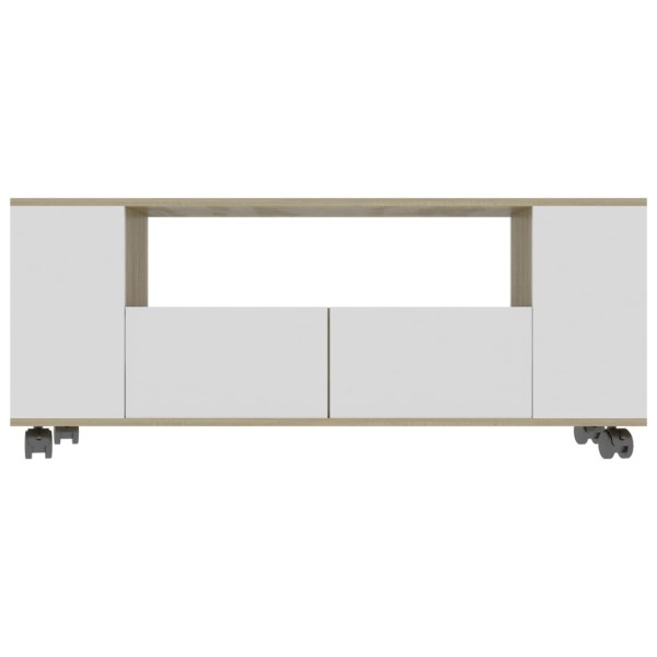 Mueble de TV madera contrachapada blanco y roble 120x35x48 cm