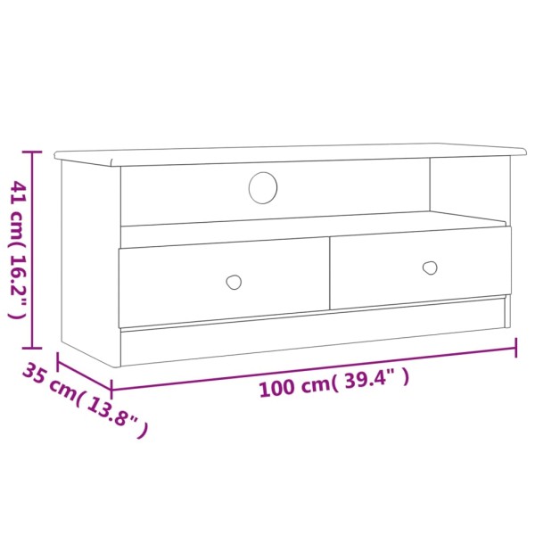 Mueble de TV con cajones ALTA madera maciza pino 100x35x41 cm