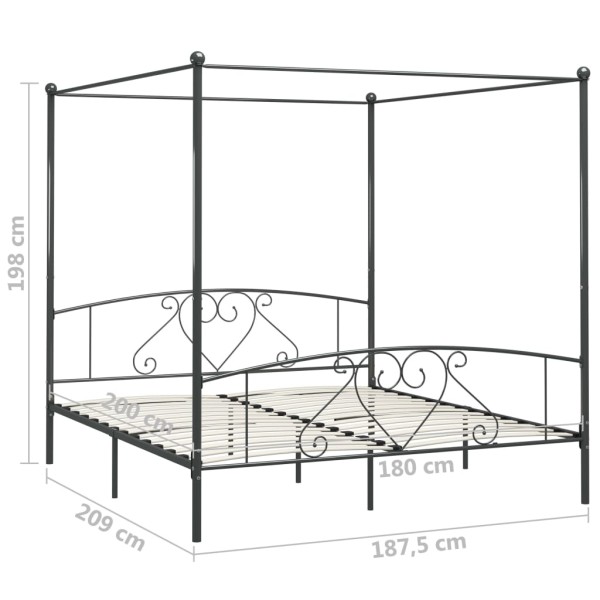 Estructura de cama con dosel metal gris 180x200 cm