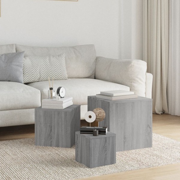 Mesitas auxiliares 3 piezas madera contrachapada gris Sonoma