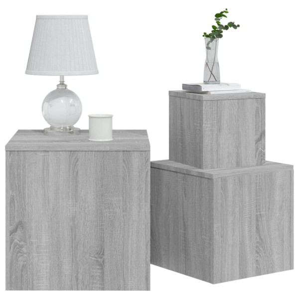 Mesitas auxiliares 3 piezas madera contrachapada gris Sonoma