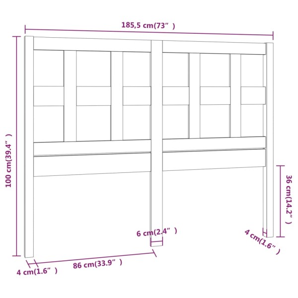 Cabecero de cama madera maciza de pino negro 185,5x4x100 cm