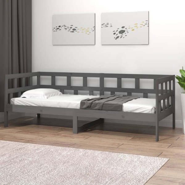 Sofá cama madera maciza de pino gris 90x190 cm