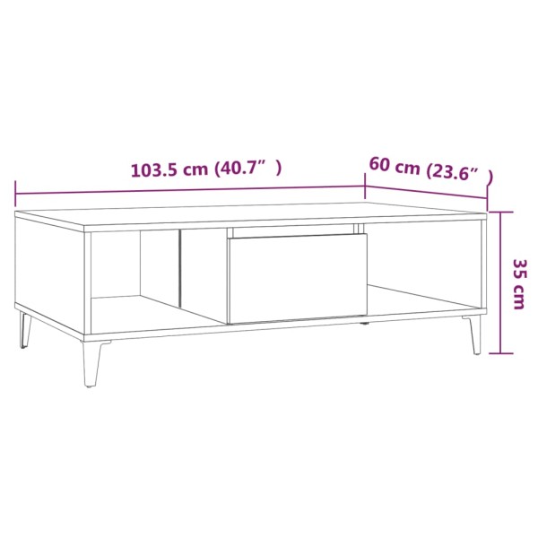 Mesa de centro madera de ingeniería marrón roble 103,5x60x35 cm