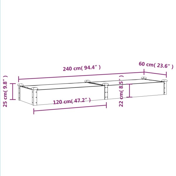 Jardinera arriate con forro madera abeto marrón 240x60x25 cm