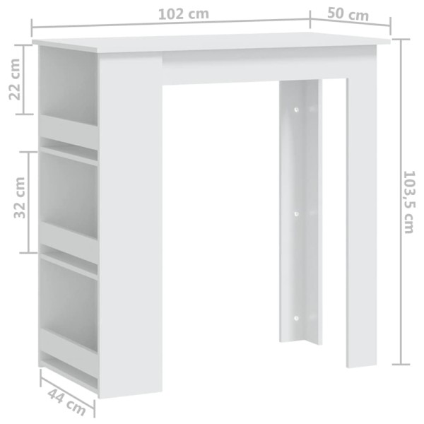 Mesa bar estante almacenaje contrachapada blanco 102x50x103,5cm