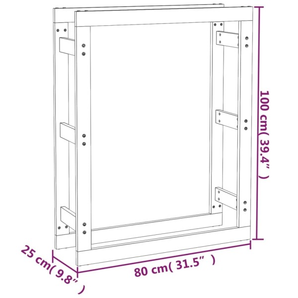 Estante para leña madera maciza de pino negro 80x25x100 cm