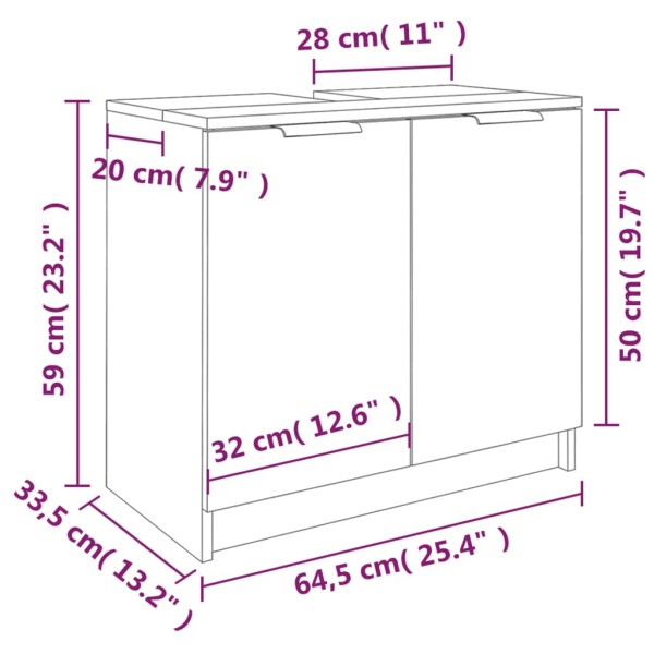 Armario de baño contrachapado roble Sonoma 64,5x33,5x59 cm