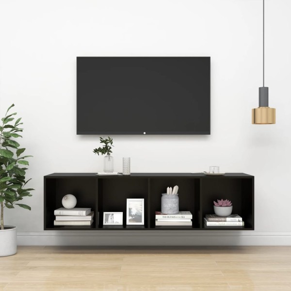 Mueble TV pared madera contrachapada negro 37x37x142,5 cm