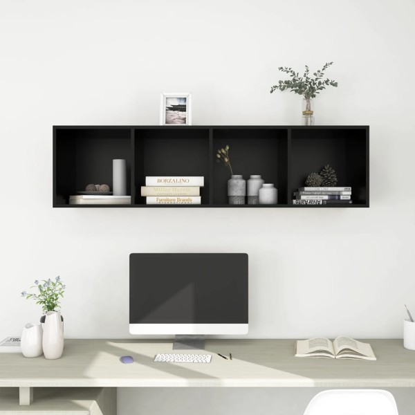 Mueble TV pared madera contrachapada negro 37x37x142,5 cm