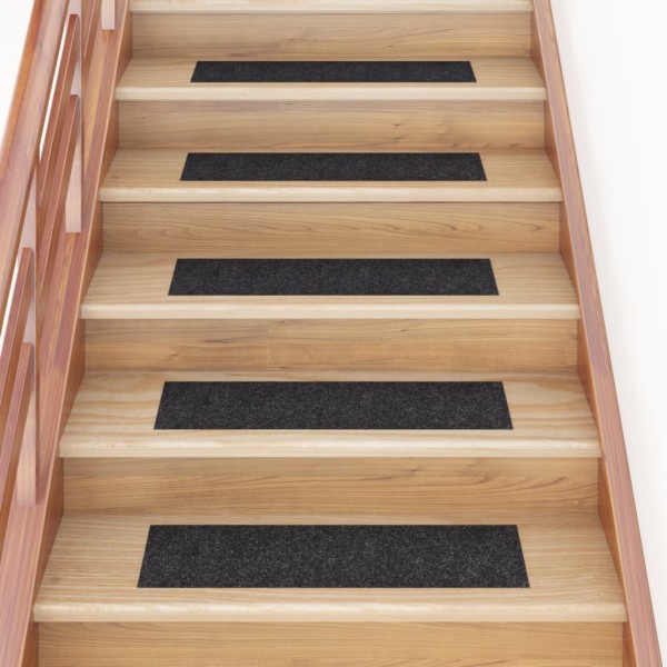 Alfombrilla autoadhesiva escalera 15 uds negro 76x20 cm