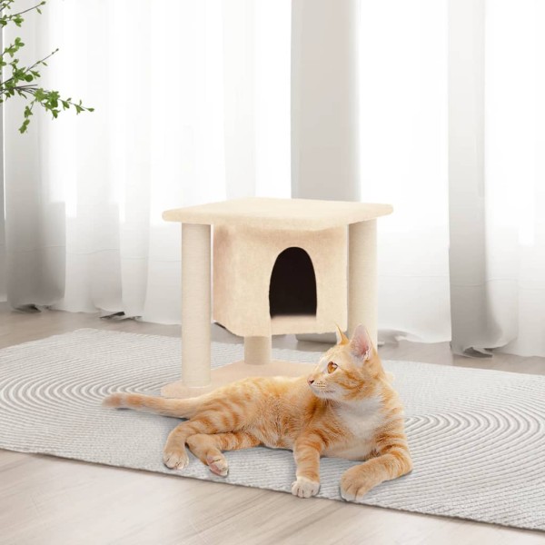 Rascador para gatos con postes de sisal crema 37 cm