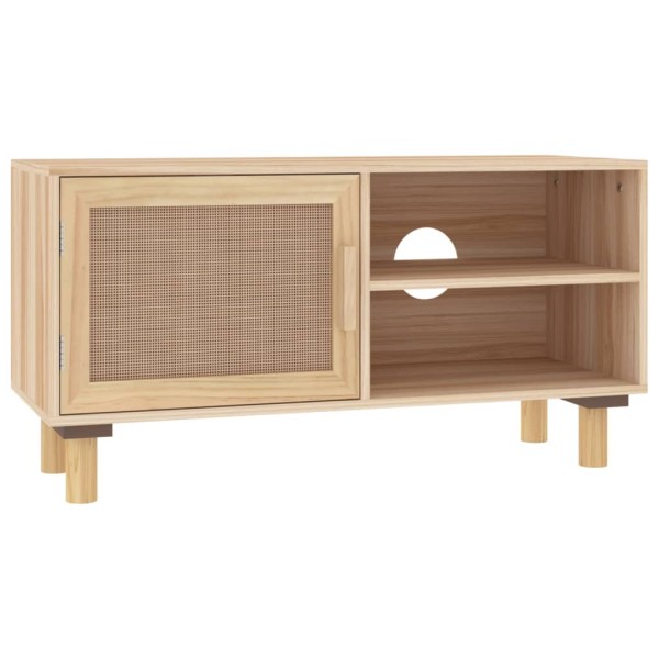 Mueble para TV madera maciza pino y ratán natural 80x30x40 cm