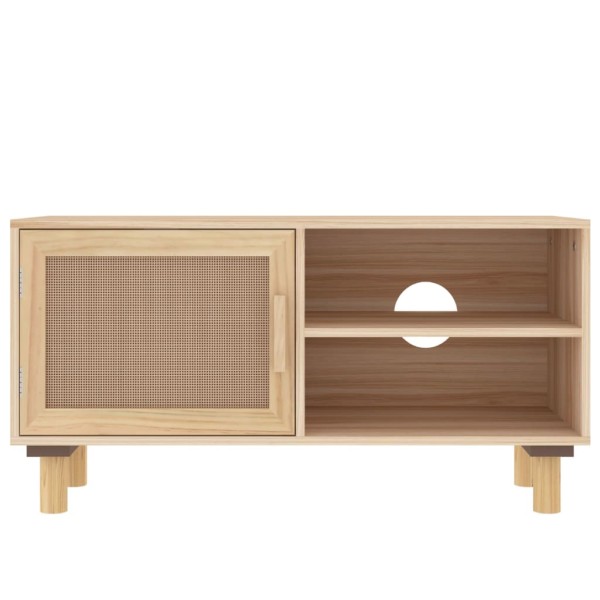 Mueble para TV madera maciza pino y ratán natural 80x30x40 cm