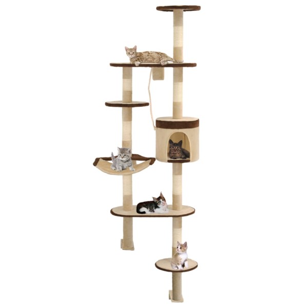 Rascador de gato de pared postes de sisal 194 cm beige y marrón