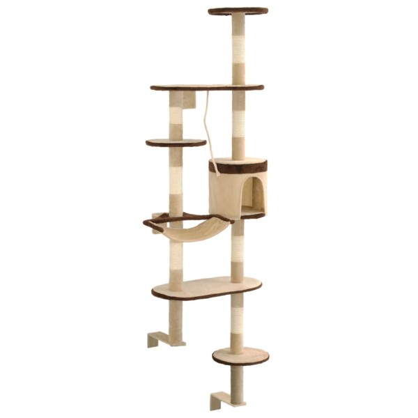 Rascador de gato de pared postes de sisal 194 cm beige y marrón