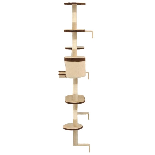 Rascador de gato de pared postes de sisal 194 cm beige y marrón