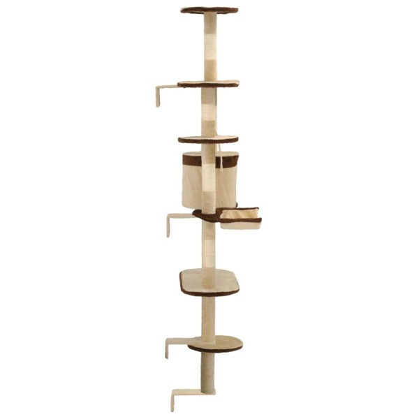 Rascador de gato de pared postes de sisal 194 cm beige y marrón