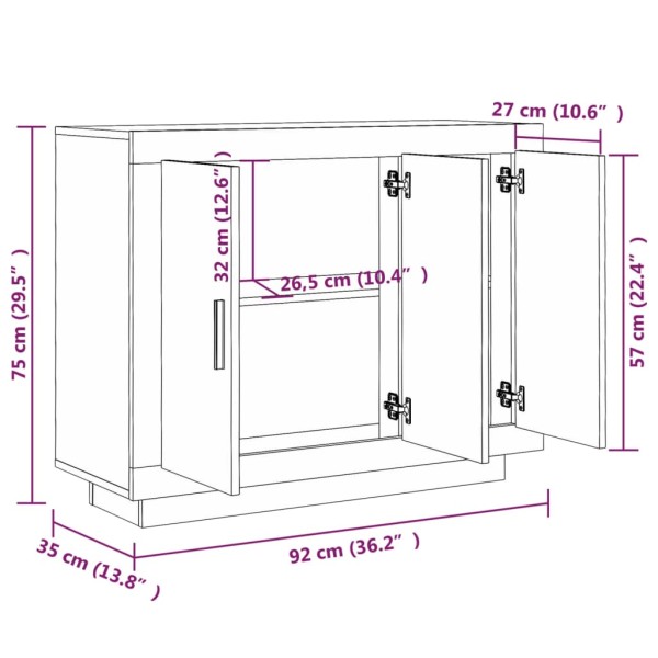 Aparador de madera contrachapada blanco brillante 92x35x75 cm