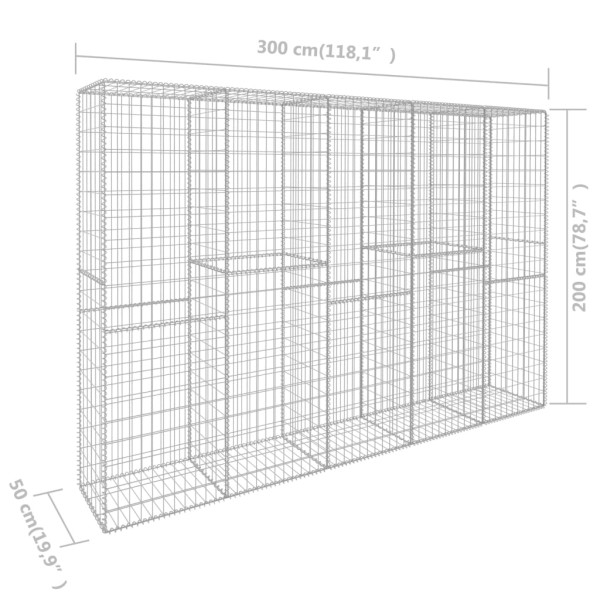 Muro de gaviones con cubierta acero galvanizado 300x50x200 cm