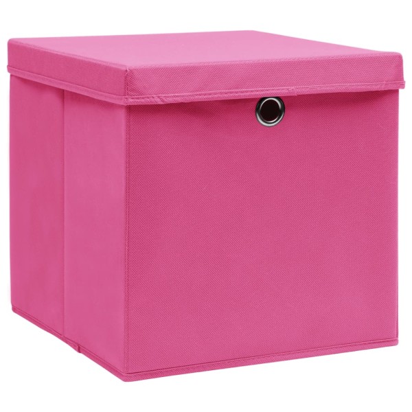 Cajas de almacenaje con tapas 10 uds tela rosa 32x32x32 cm