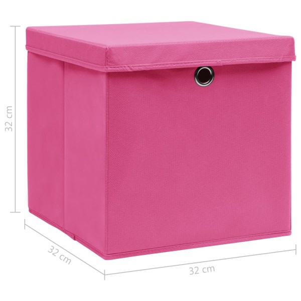 Cajas de almacenaje con tapas 10 uds tela rosa 32x32x32 cm