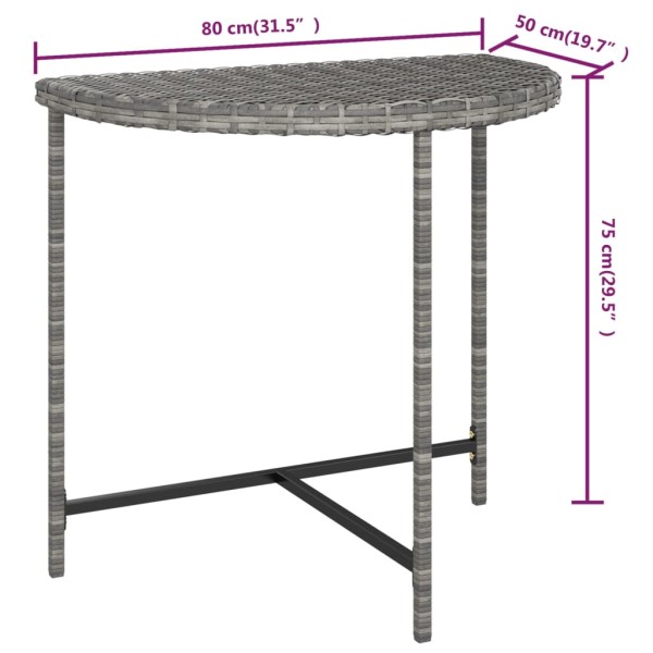 Mesa de jardín ratán sintético gris 80x50x75 cm