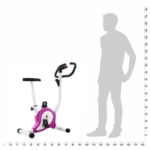 Bicicleta estática con resistencia de cinta morada