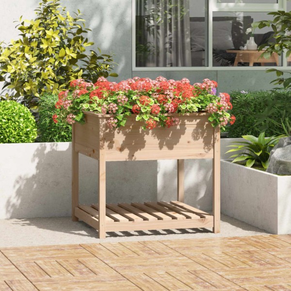 Jardinera con estante madera maciza de pino 82,5x82,5x81 cm