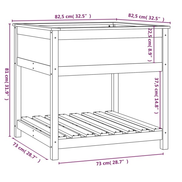 Jardinera con estante madera maciza de pino 82,5x82,5x81 cm