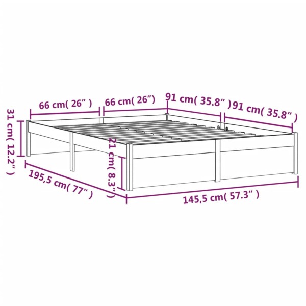 Estructura de cama madera maciza marrón miel 140x190 cm