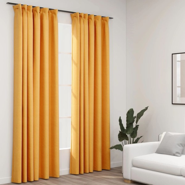 Cortinas opacas ganchos look de lino 2 pzas amarillo 140x225 cm