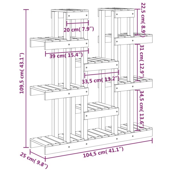 Soporte para plantas madera maciza pino negro 104,5x25x109,5 cm