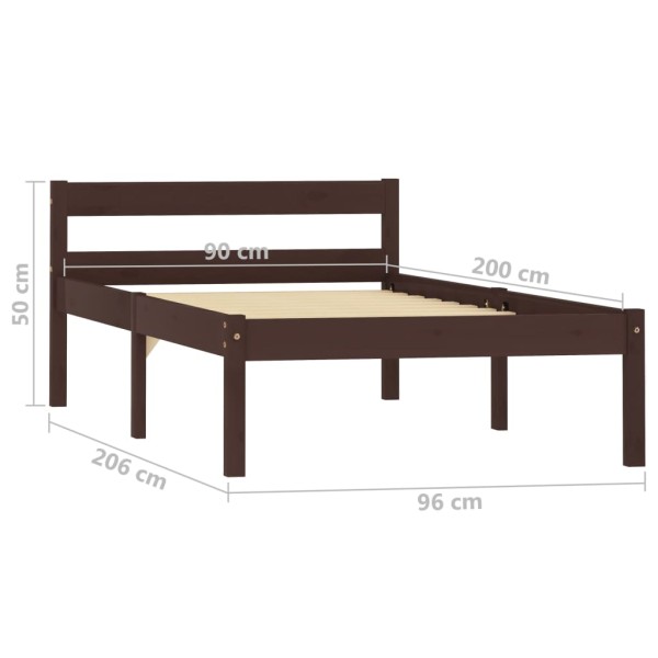 Estructura de cama madera maciza pino marrón oscuro 90x200 cm