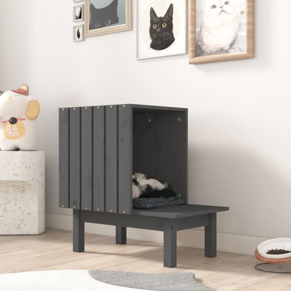 Casa para gatos de madera maciza de pino gris 60x36x60 cm