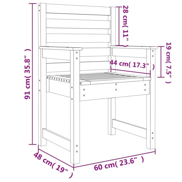 Sillas jardín 2 unidades madera pino marrón miel 60x48x91 cm