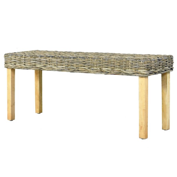 Banco de ratán kubu natural y madera maciza de mango 110 cm