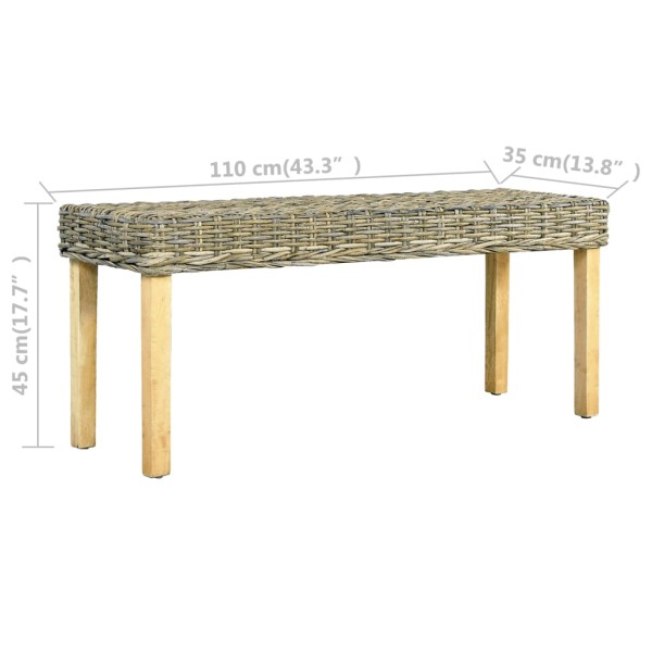 Banco de ratán kubu natural y madera maciza de mango 110 cm