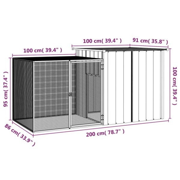 Jaula de gallinas acero galvanizado antracita 200x91x100 cm