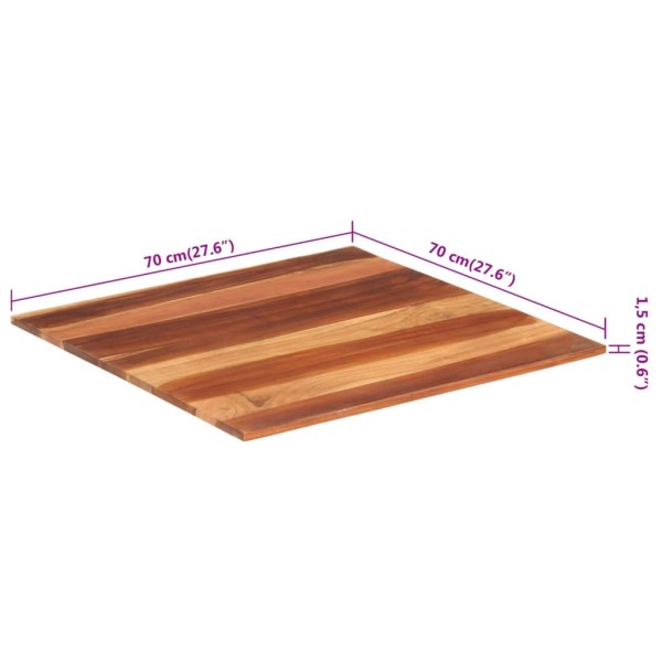 Superficie de mesa madera maciza de sheesham 15-16 mm 70x70 cm